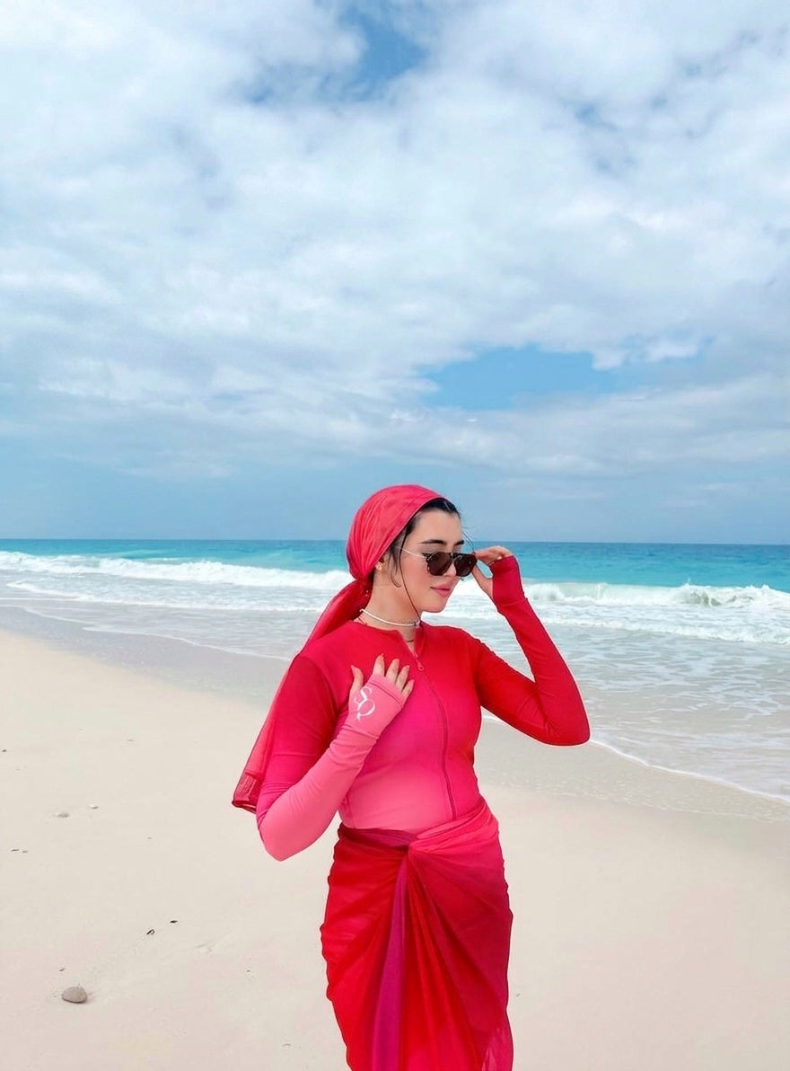 Pink and red gradient burkini