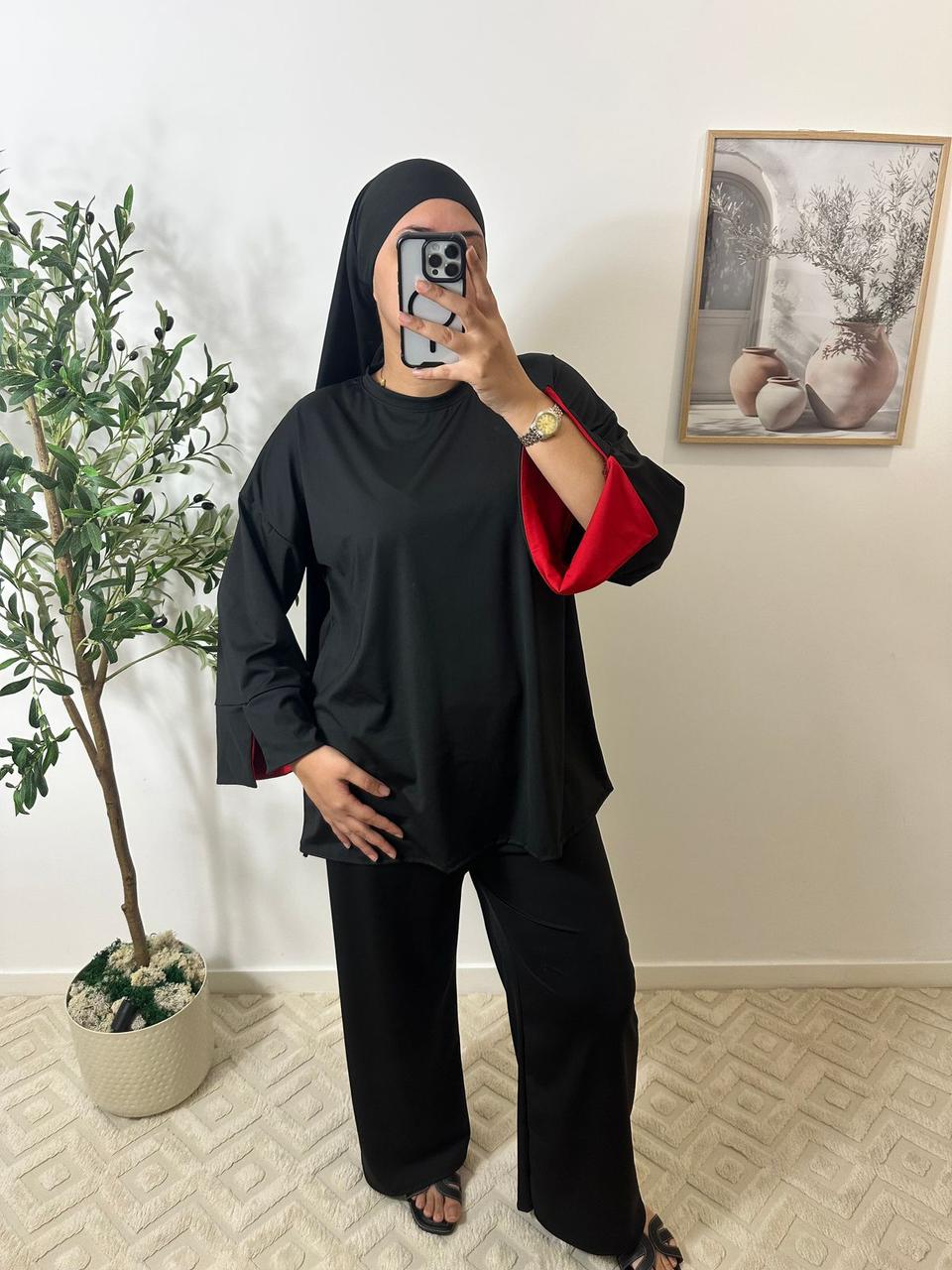 Burkini with red sleeve