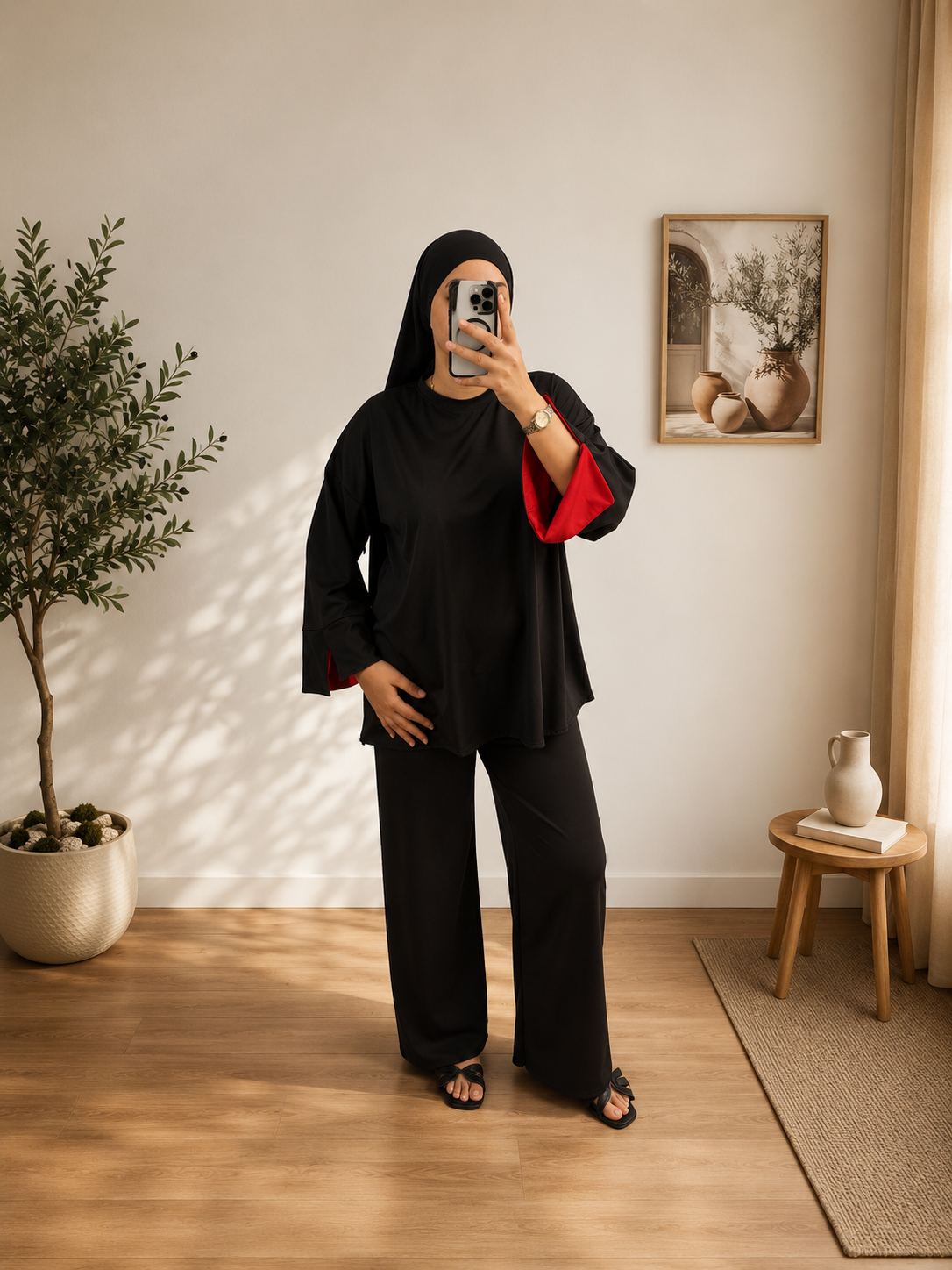 Burkini with red sleeve