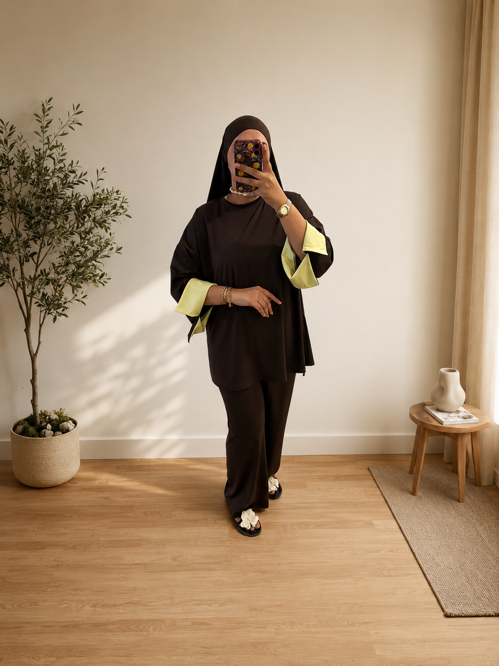 Burkini with yellow sleeve